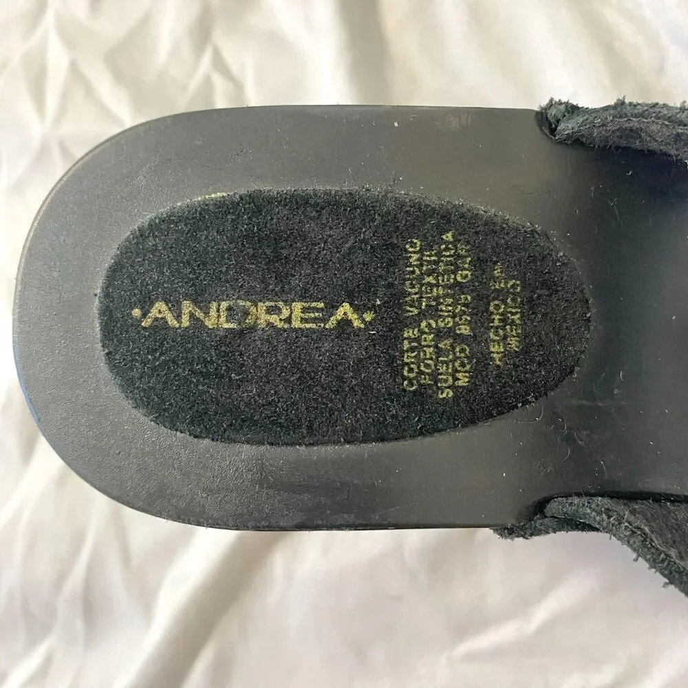 Andres Genuine Leather Black Boho Witchy Brassy Gold Studded Suede Clogs US 8.5 - Picture 5 of 8